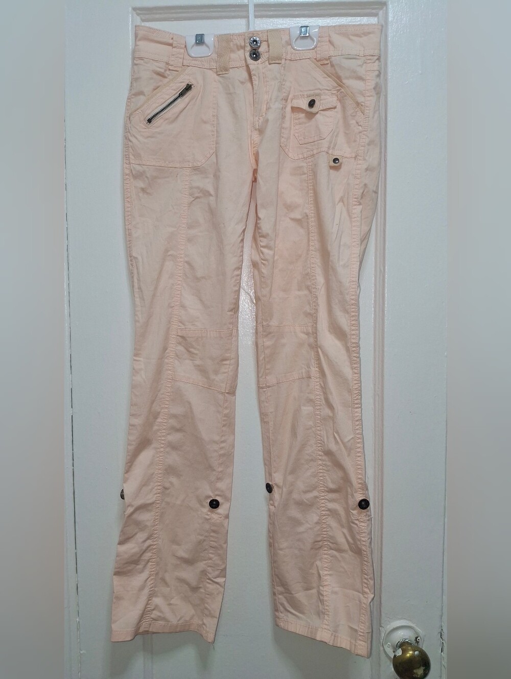 Y2K Utility Cargo Pants Coral/Pink Adjustable Hem Size 3/4